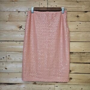 HM Womens Peach Pink Sequin Textured Pencil Skirt Size S Side Zip Cocktail Glam